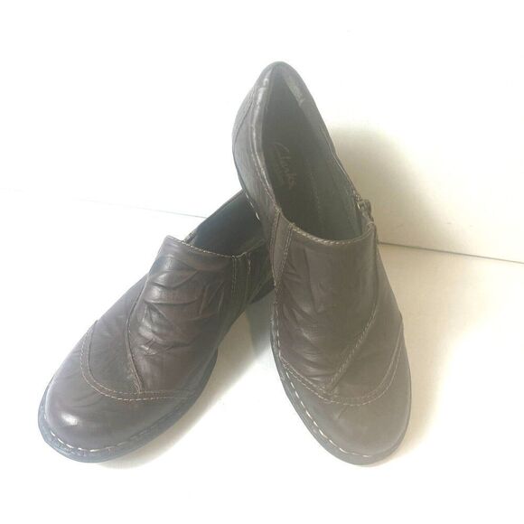 Clarks bendables Shoe Women 8.5M Dark Brown Leather Comfort Casual Slip On Flats - Picture 4 of 11